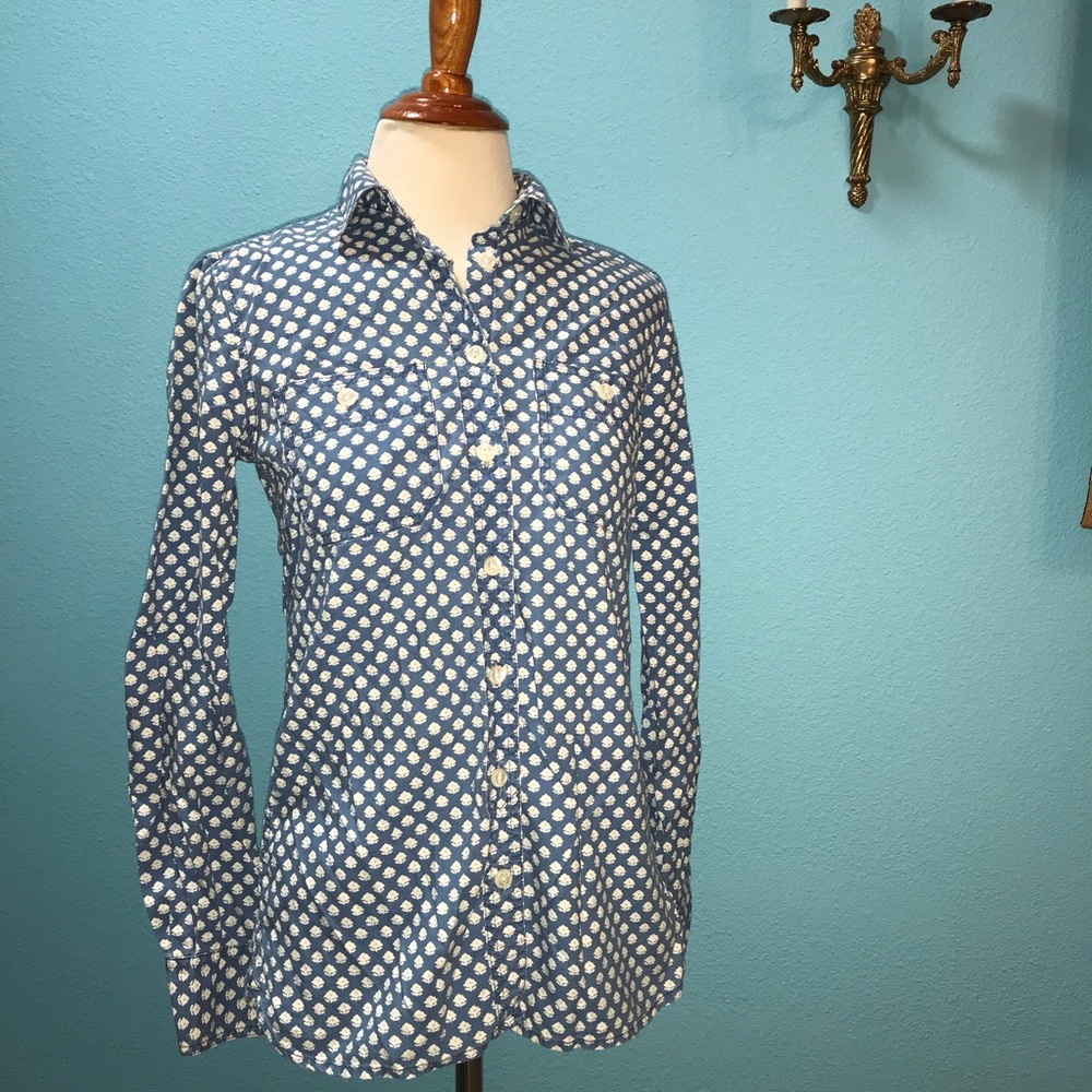 J. Crew Blue and Off White Button Down
